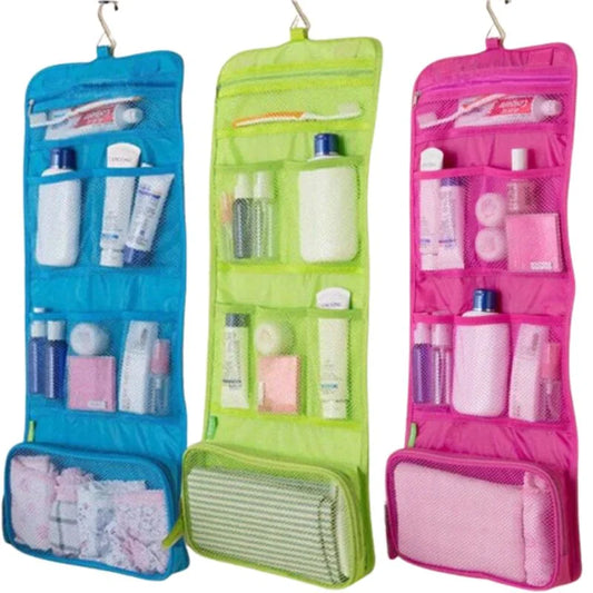 Travel Roll-Up Hanging Cosmetic & Toiletry Organizer Bag | Multi-Compartment Storage | Hook for Hanging | Random Colors