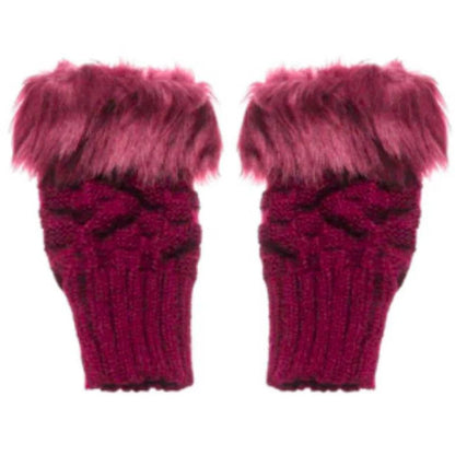 Women’s Faux Fur Fingerless Knitted Gloves | Warm Winter Hand Wrist Warmers | Soft, Stylish & Comfortable | Maroon